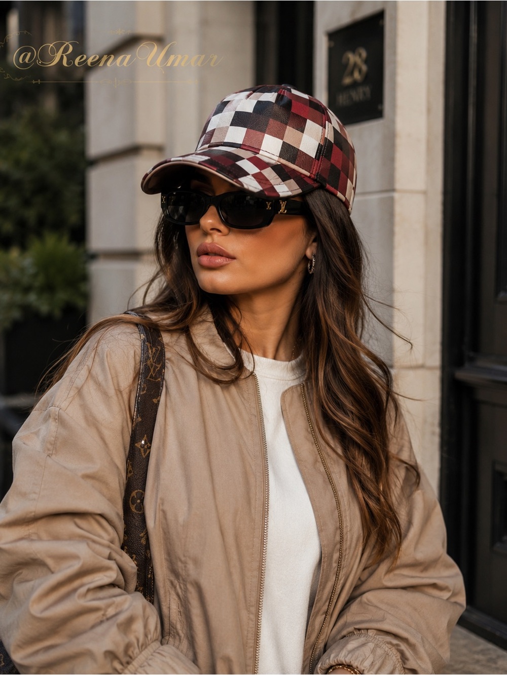 NEW Genuine Leather Checkered Baseball Cap – Size Medium